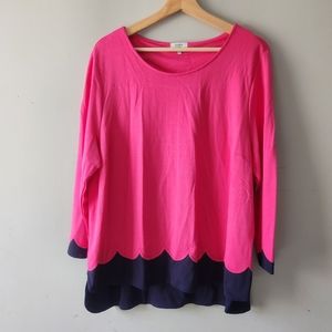 Crown & Ivy Pink Navy New Romantics Top XL